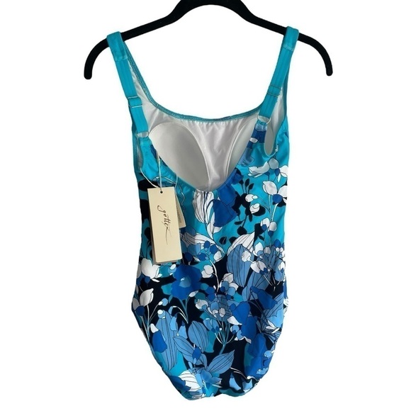 Gottex Floral Art Square Neck One Piece 8 Blue Floral Swimsuit - Picture 9 of 9